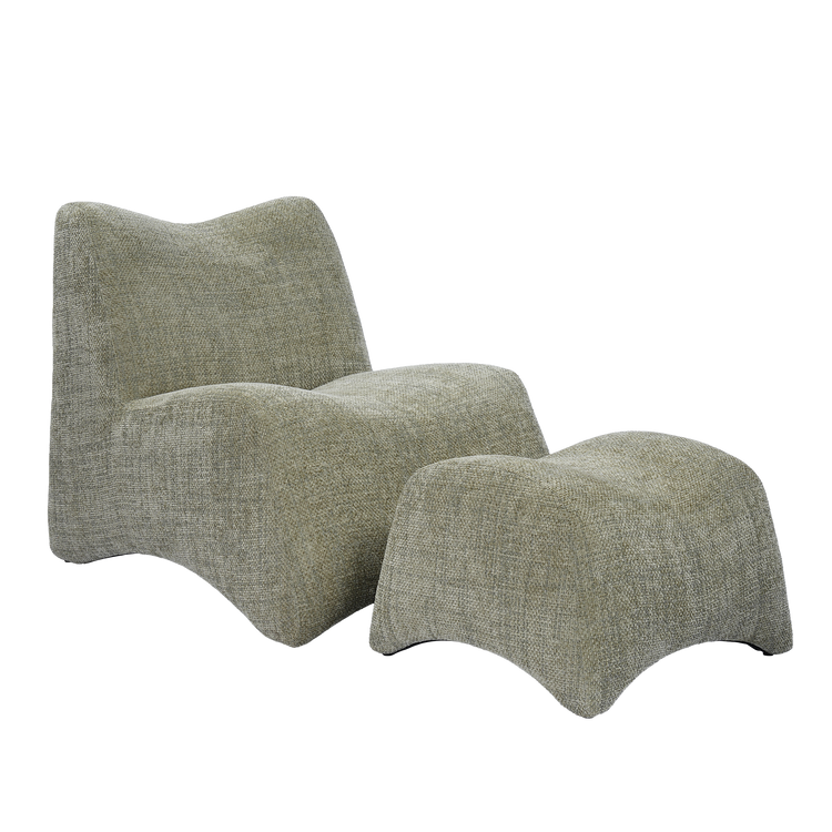 Curved Lounge Chair with Ottoman Set - Sage Green Textured Fabric Accent Chair, 30.5" Wide Sofa