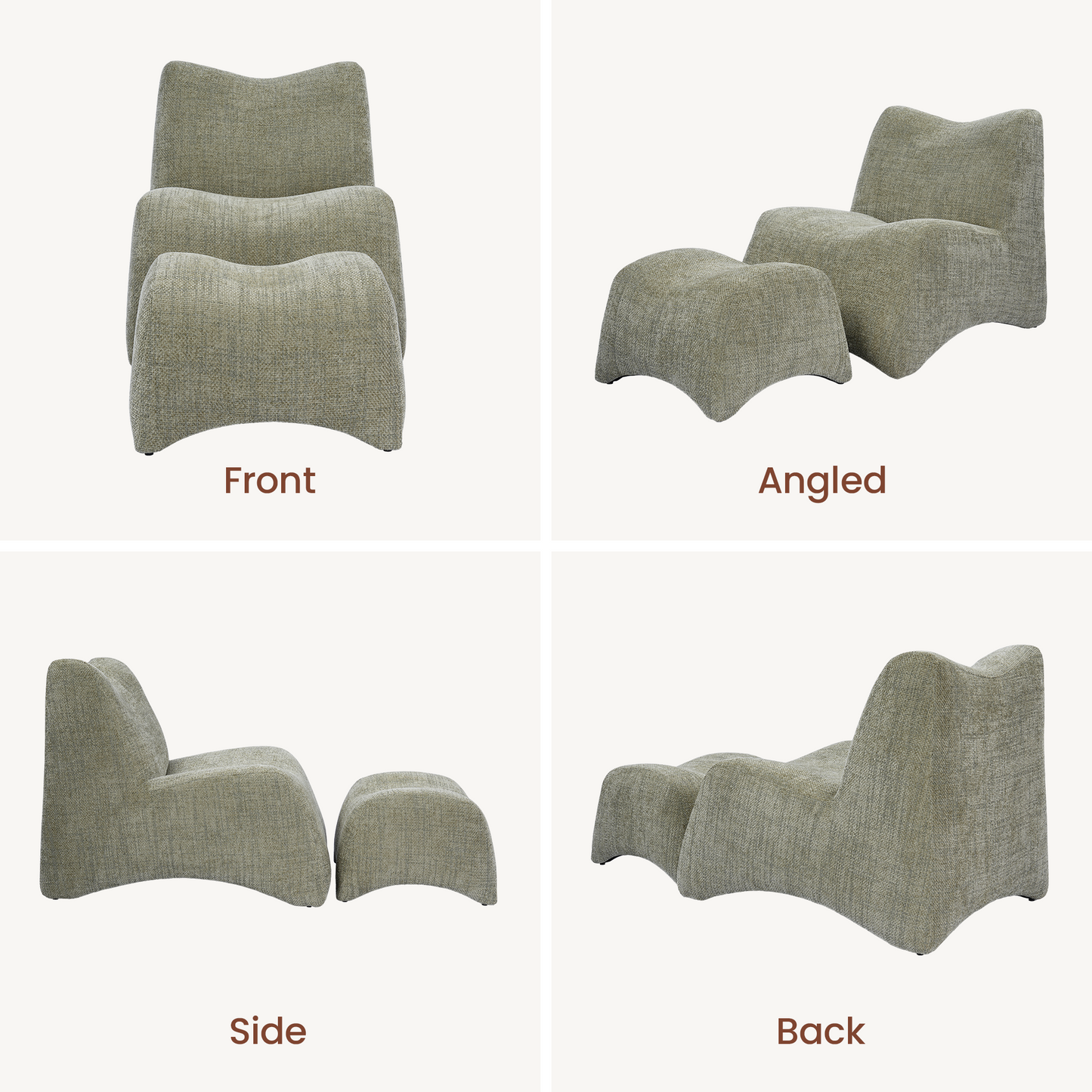 Curved Lounge Chair with Ottoman Set - Sage Green Textured Fabric Accent Chair, 30.5" Wide
