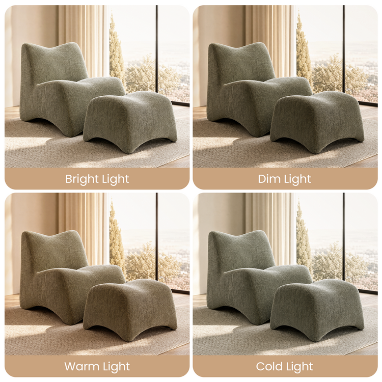 Curved Lounge Chair with Ottoman Set - Sage Green Textured Fabric Accent Chair, 30.5" Wide Sofa
