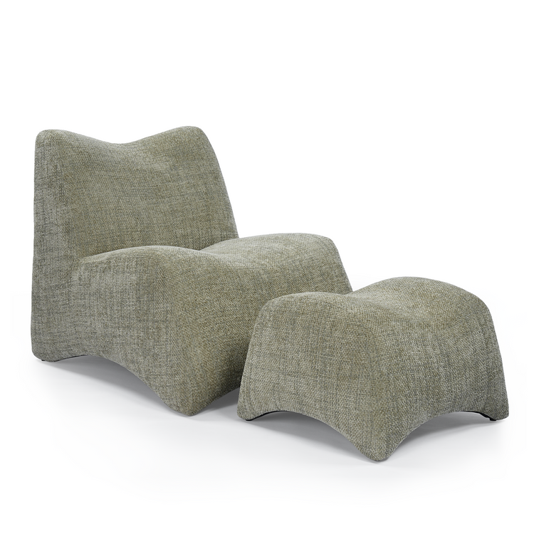 Curved Lounge Chair with Ottoman Set - Sage Green Textured Fabric Accent Chair, 30.5" Wide Sofa