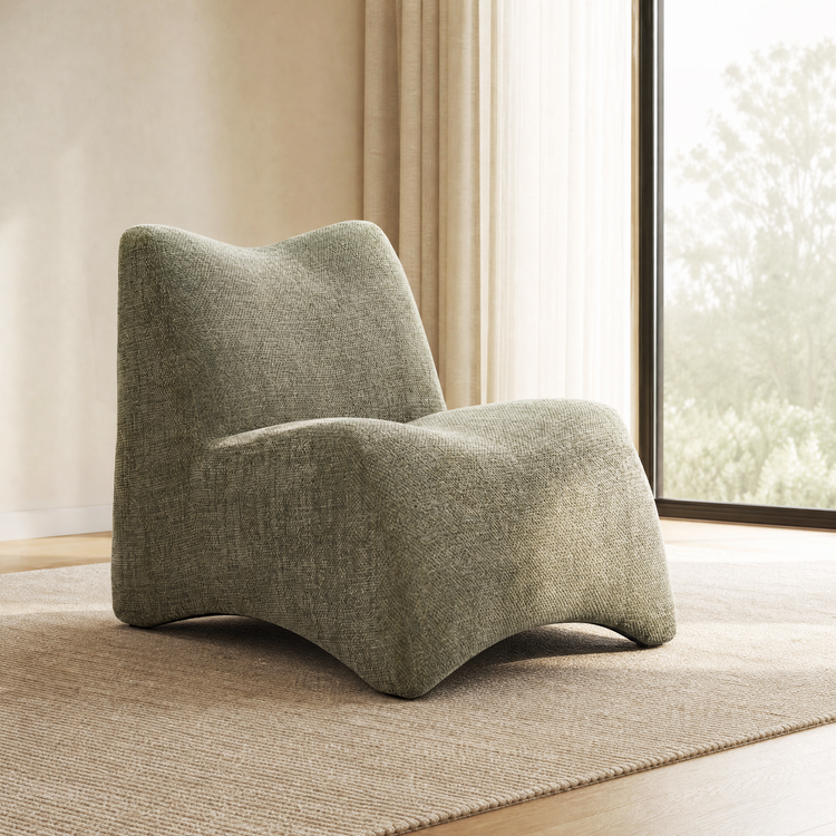 Curved Lounge Chair with Ottoman Set - Sage Green Textured Fabric Accent Chair, 30.5" Wide Sofa