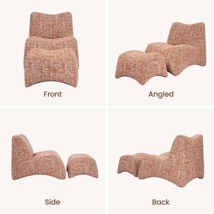 Curved Lounge Chair with Ottoman Set - Terracotta Chenille Accent Chair, 30.5" Wide Sofa