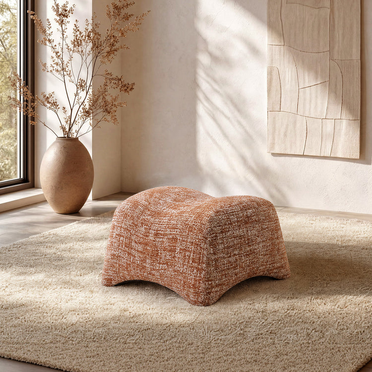 Curved Lounge Chair with Ottoman Set - Terracotta Chenille Accent Chair, 30.5" Wide Sofa