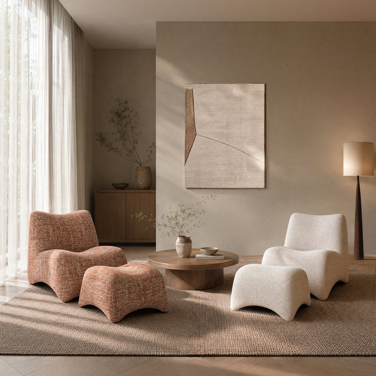 Curved Lounge Chair with Ottoman Set - Terracotta Chenille Accent Chair, 30.5" Wide Sofa