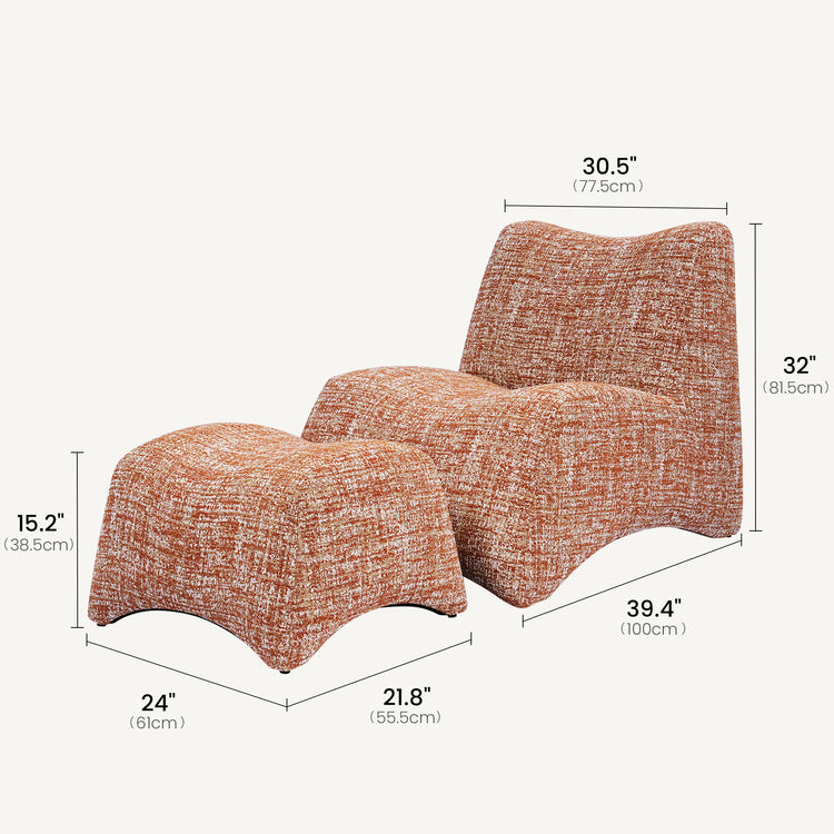 Curved Lounge Chair with Ottoman Set - Terracotta Chenille Accent Chair, 30.5" Wide Sofa