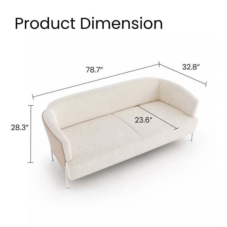 Dimension diagram of a cream sofa showing a width of 78.7 inches, depth of 32.8 inches, height of 28.3 inches and seat depth of 23.6 inches.