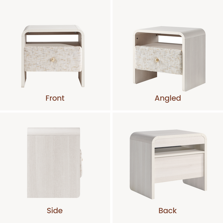 Dione Nightstand with Pebble Handle & Open Shelf - Gray