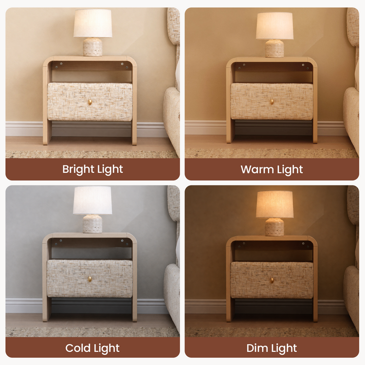 Dione Nightstand with Pebble Handle & Open Shelf - Natural Wood