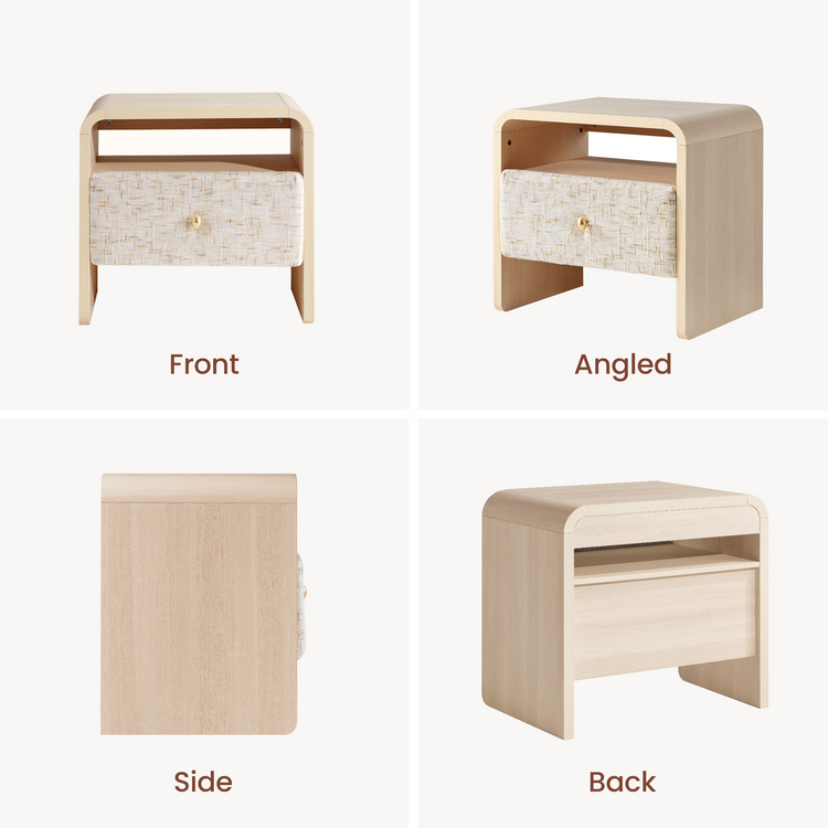 Dione Nightstand with Pebble Handle & Open Shelf - Natural Wood