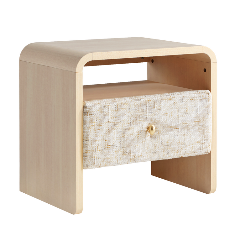 Dione Nightstand with Pebble Handle & Open Shelf - Natural Wood