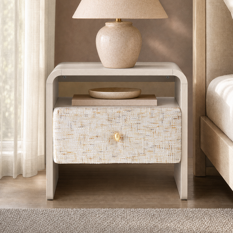 Dione Nightstand with Pebble Handle & Open Shelf - Gray