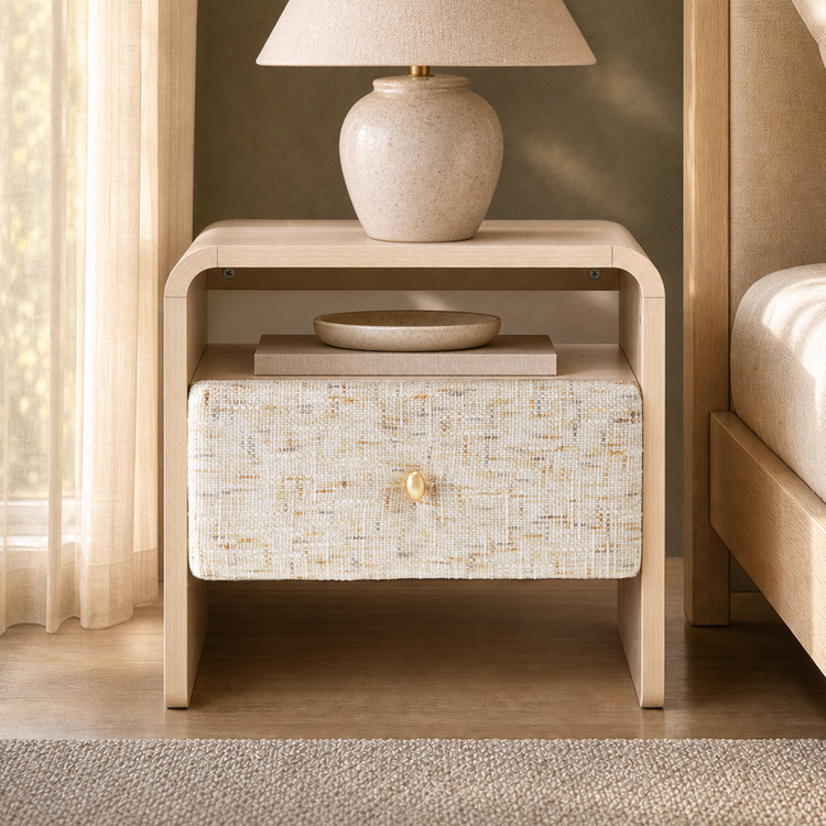 Dione Nightstand with Pebble Handle & Open Shelf - Natural Wood