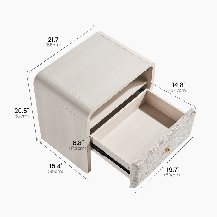 Dione Nightstand with Pebble Handle & Open Shelf - Gray