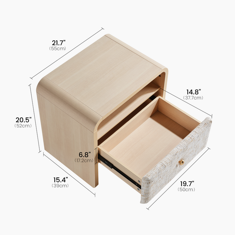 Dione Nightstand with Pebble Handle & Open Shelf - Natural Wood
