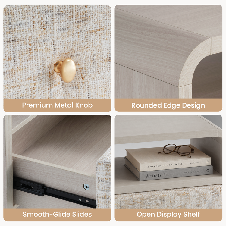 Dione Nightstand with Pebble Handle & Open Shelf - Gray