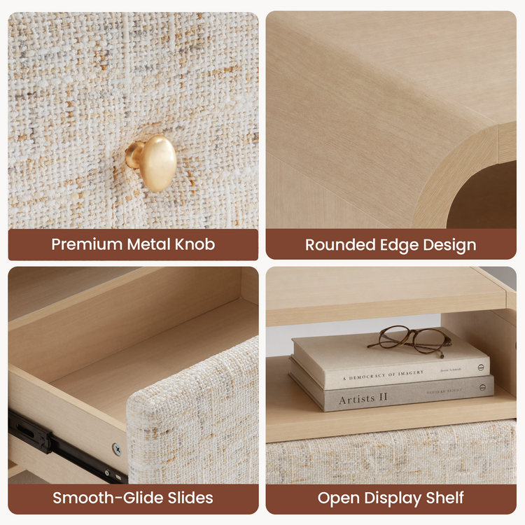 Dione Nightstand with Pebble Handle & Open Shelf - Natural Wood