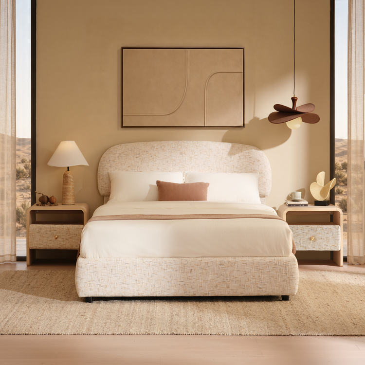 Dione Nightstand with Pebble Handle & Open Shelf - Natural Wood