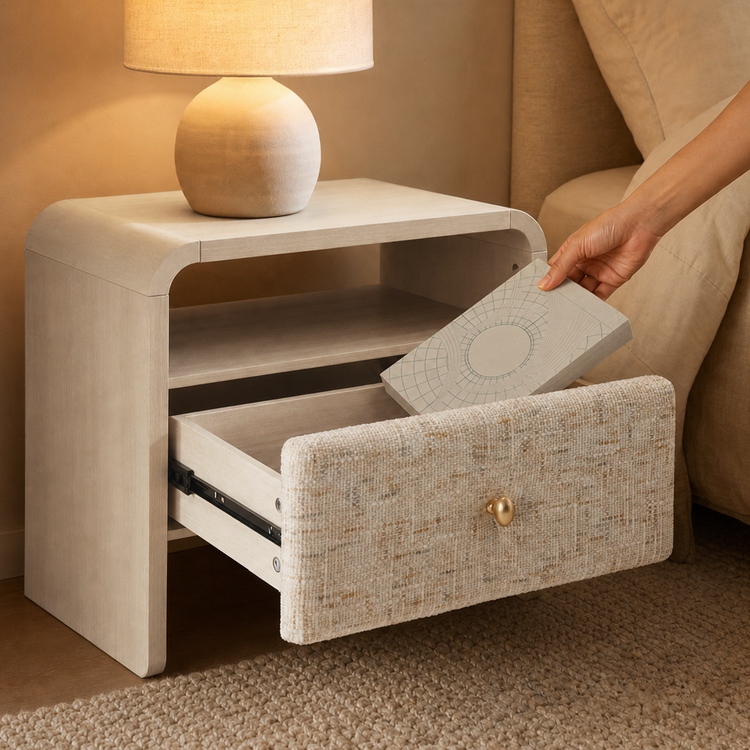 Dione Nightstand with Pebble Handle & Open Shelf - Gray