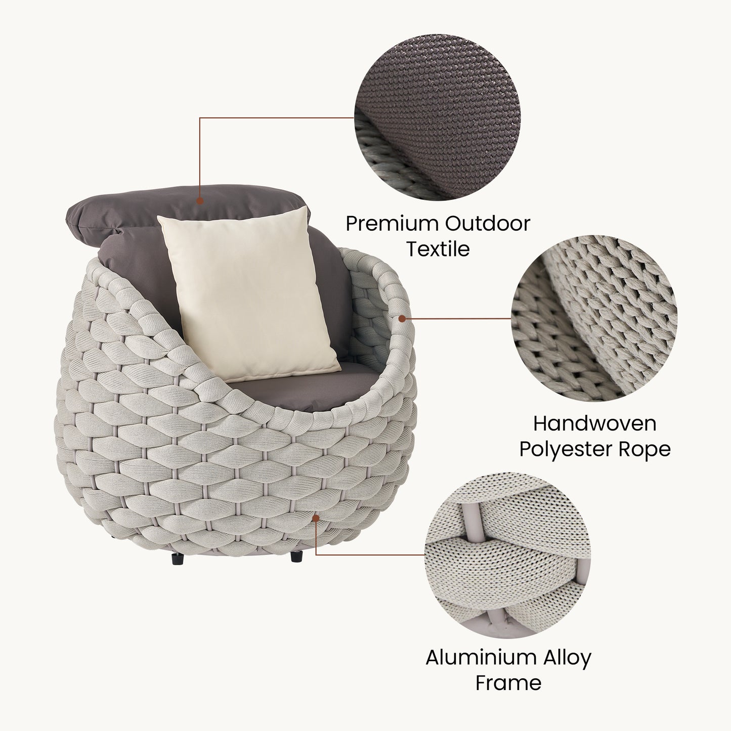 [Pre-Sale] Eggshell Handwoven Rope Outdoor Lounge Chair