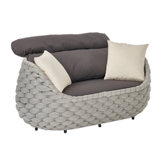 Gray woven chair shown on a plain background