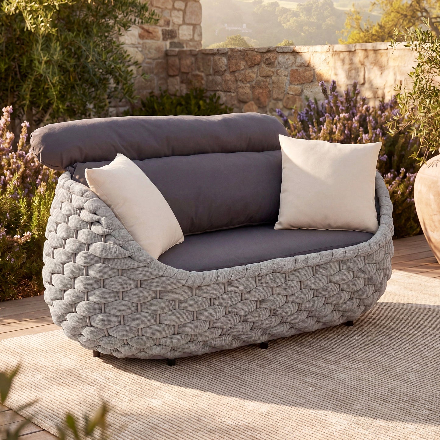 [Pre-Sale] Eggshell Handwoven Rope Outdoor Loveseat