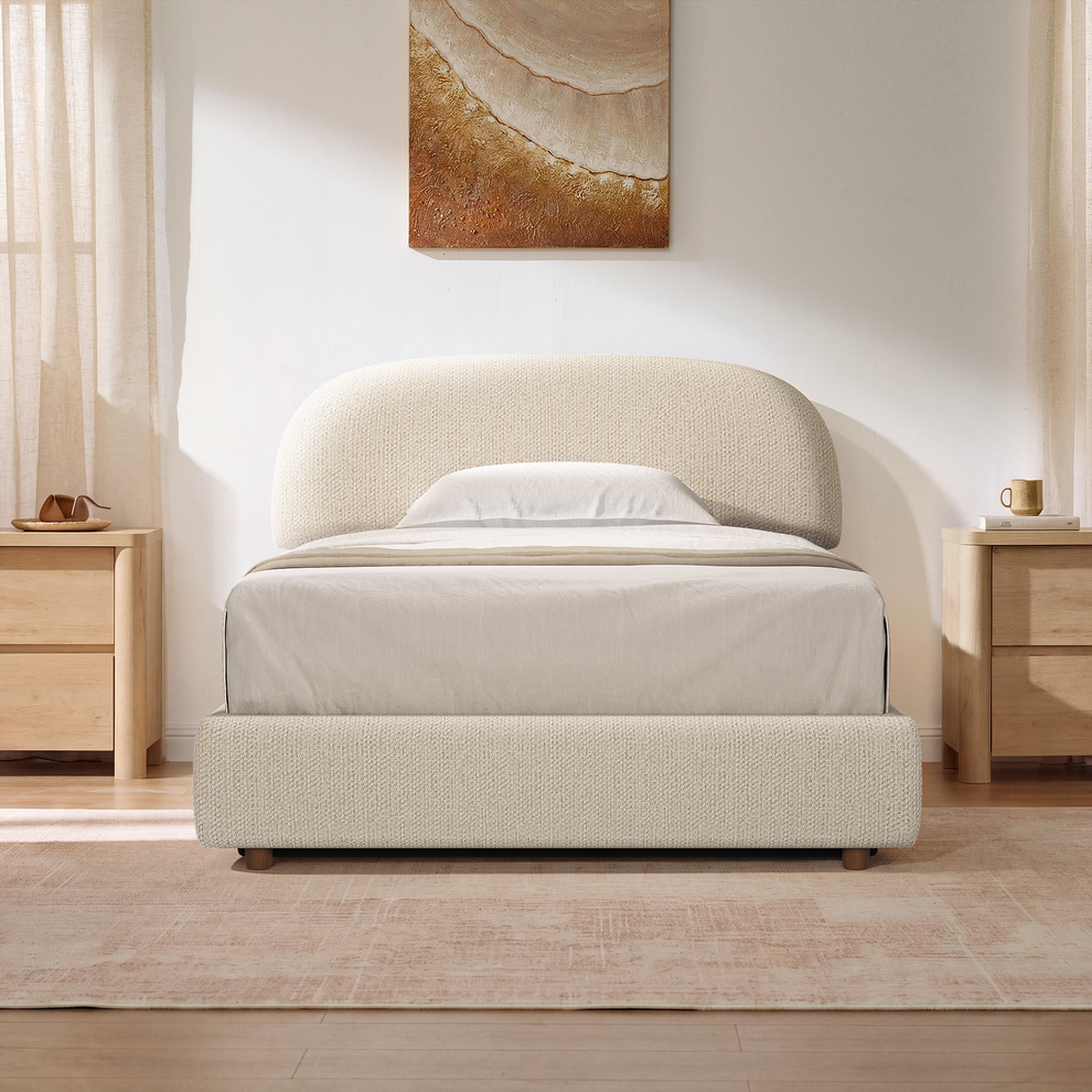Elara Full Lift-Up Storage Bed Frame with Adjustable Headboard, Beige