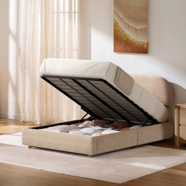 Elara Full Lift-Up Storage Bed Frame with Adjustable Headboard, Brown