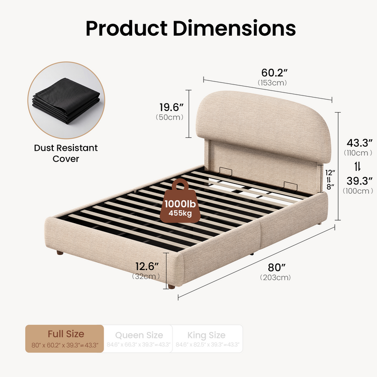 Elara Full Lift-Up Storage Bed Frame with Adjustable Headboard, Brown