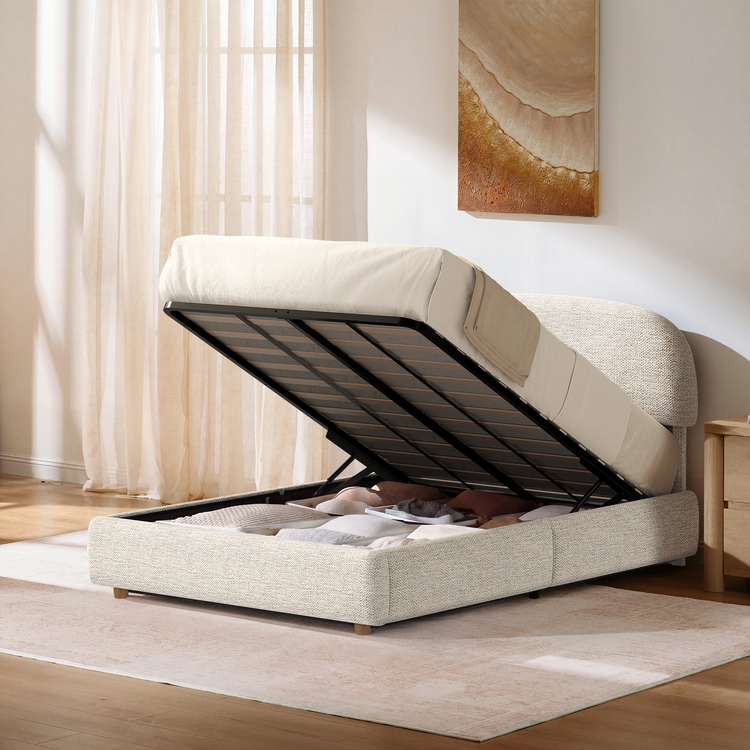 Elara Full Lift-Up Storage Bed Frame with Adjustable Headboard, Grey