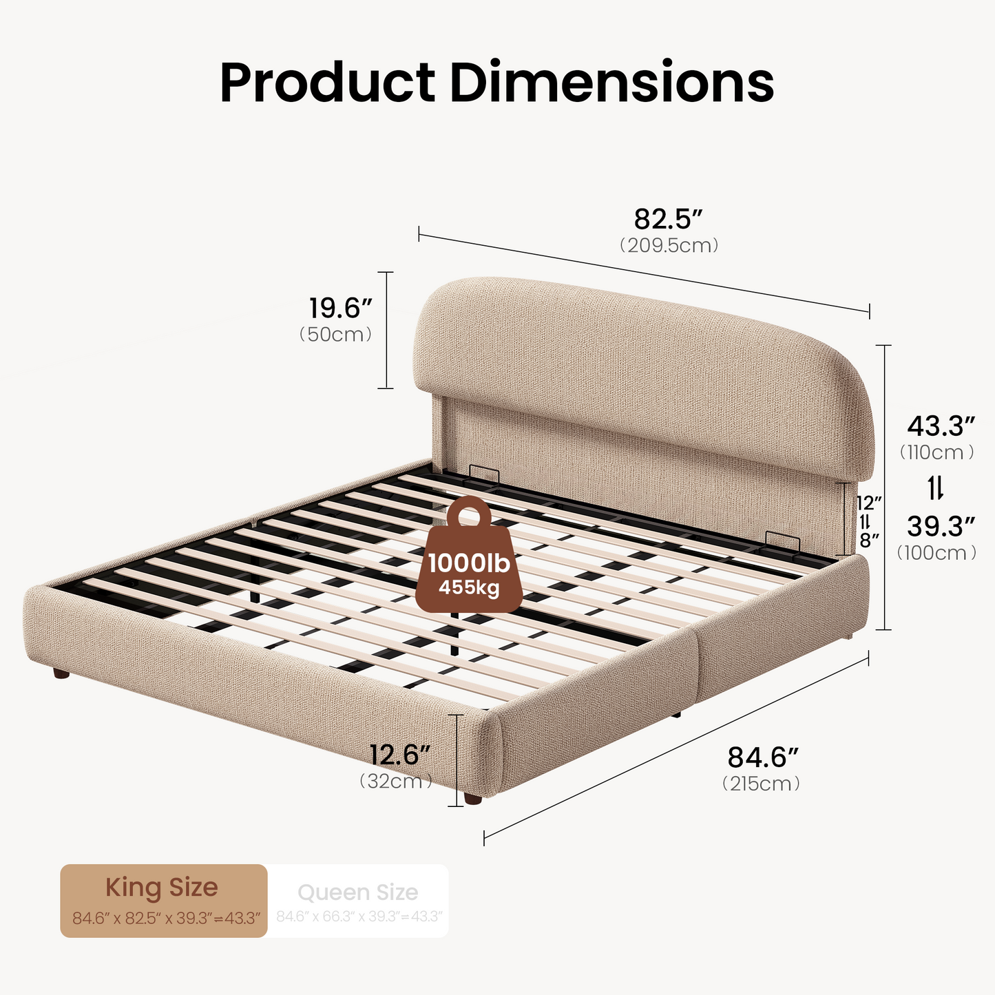 Elara King Lift-Up Storage Bed Frame with Adjustable Headboard, Brown