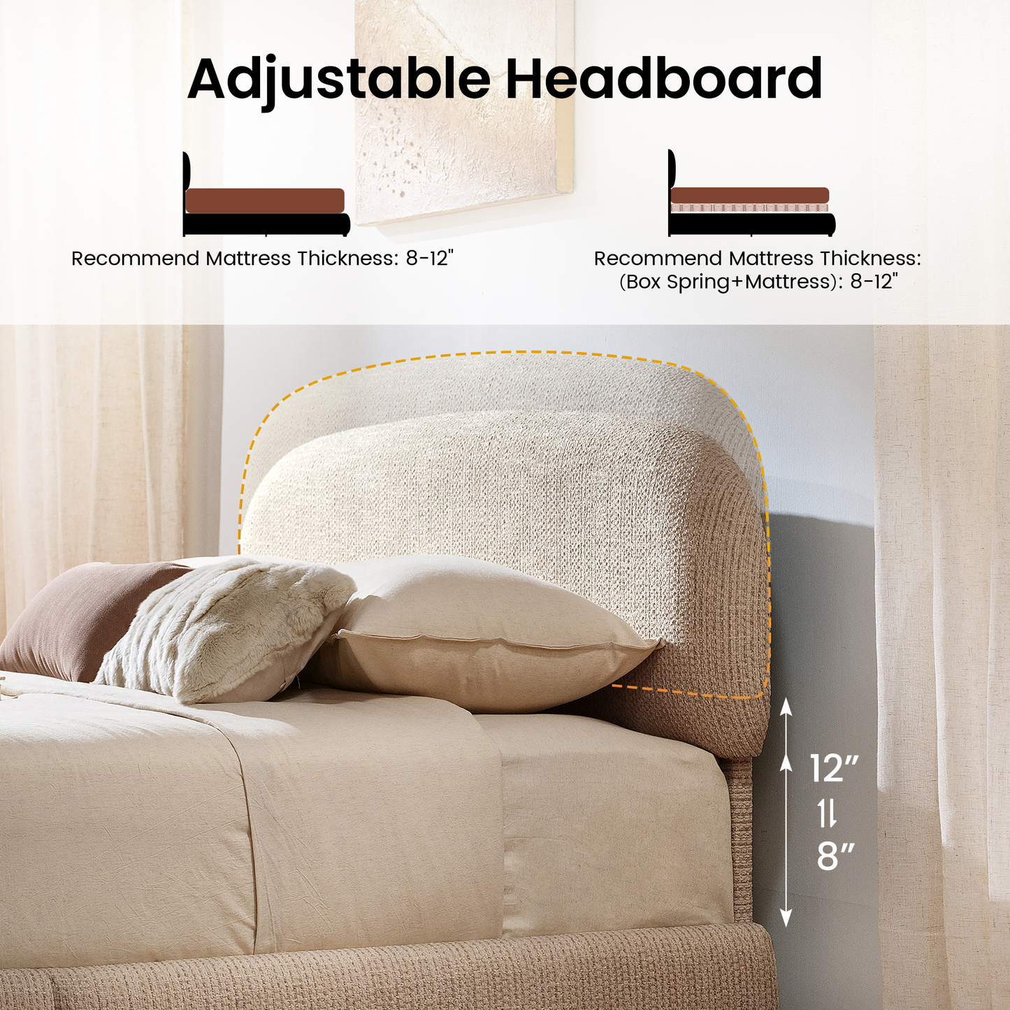 Elara Queen Lift-Up Storage Bed Frame with Adjustable Headboard, Brown