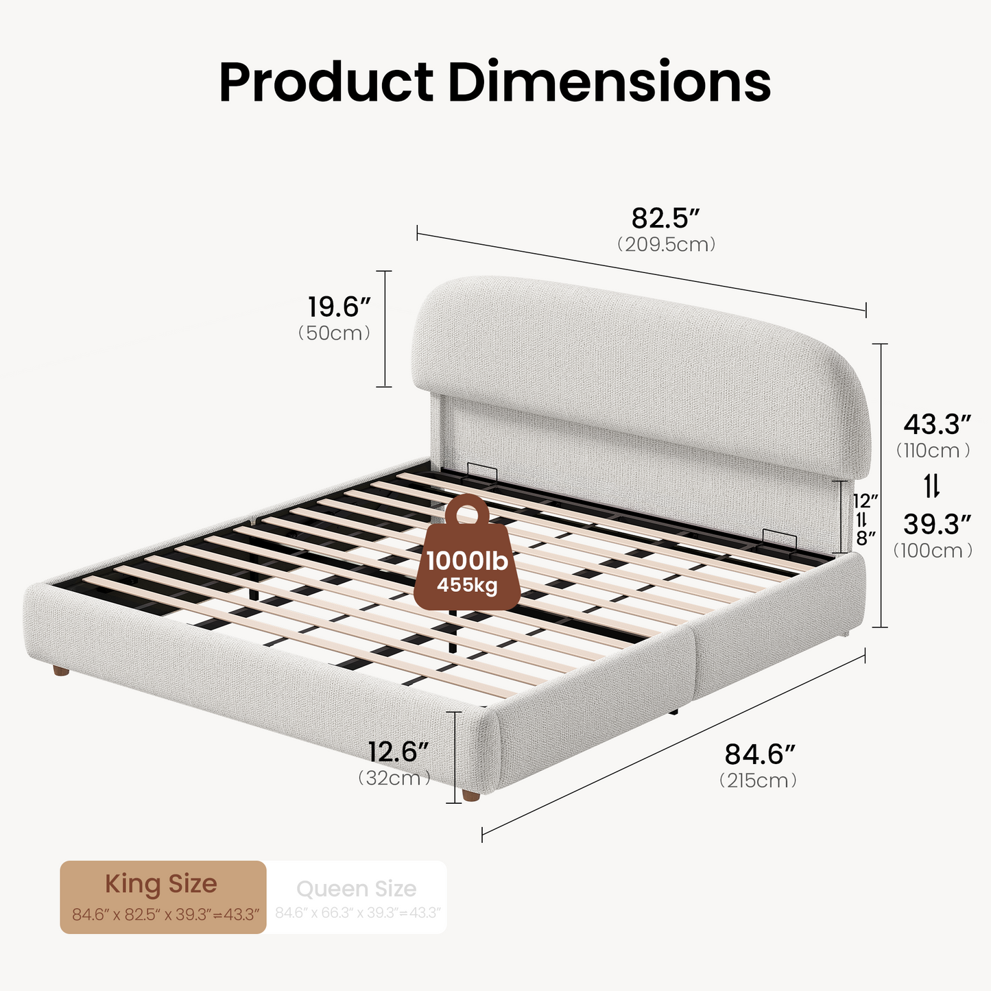 Elara King Lift-Up Storage Bed Frame with Adjustable Headboard, Grey