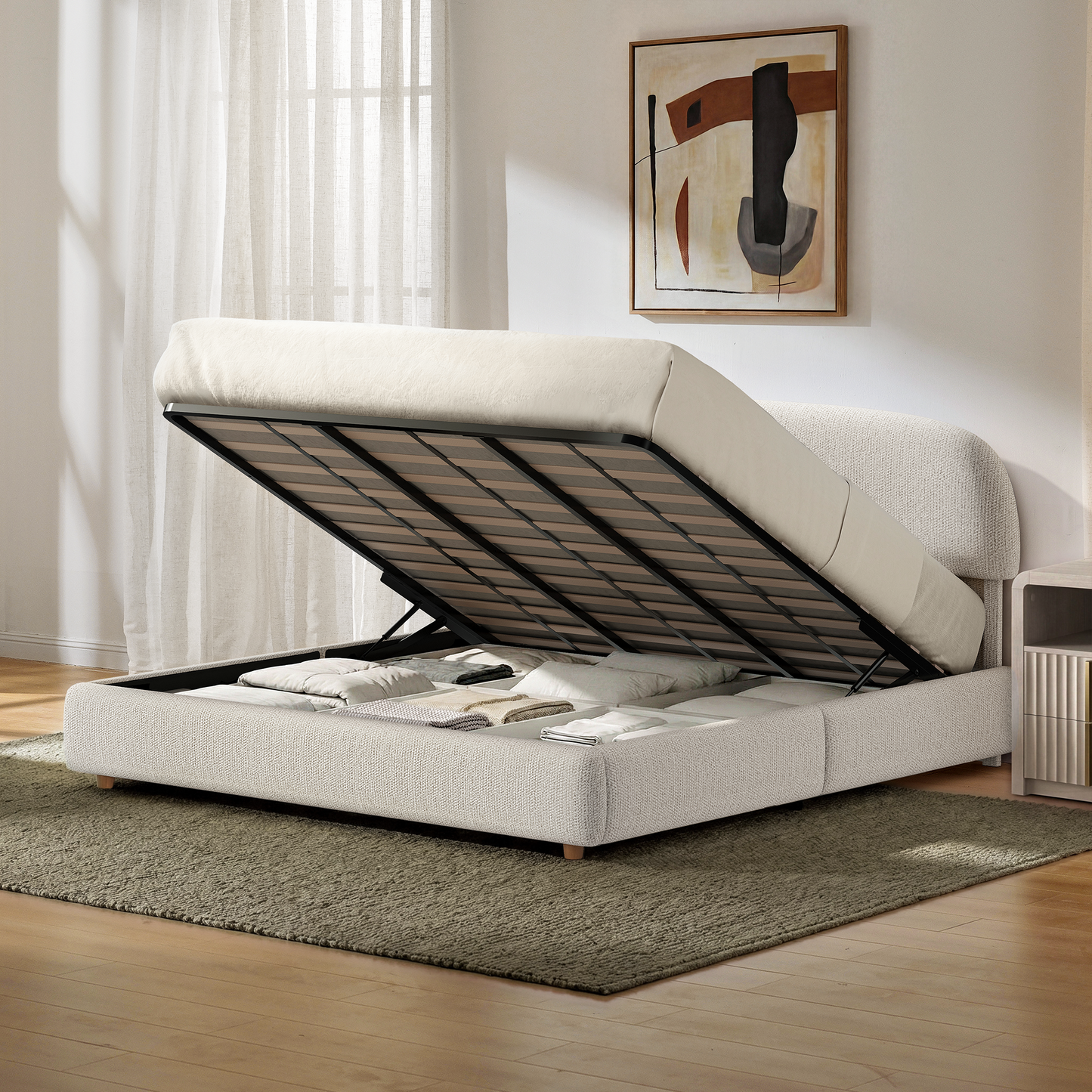 Elara King Lift-Up Storage Bed Frame with Adjustable Headboard, Grey
