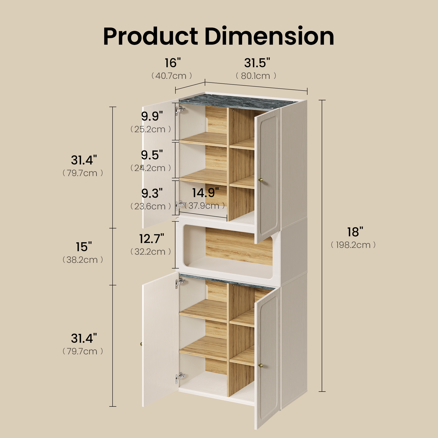 FlexMod 78.1" Modular Tall Storage Cabinet with Scalloped Doors, Drawers & Open Nook
