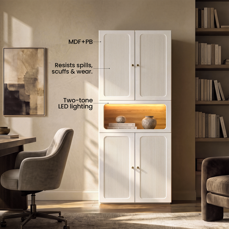 FlexMod 78.1" Modular Tall Storage Cabinet with Scalloped Doors, Drawers & Open Nook