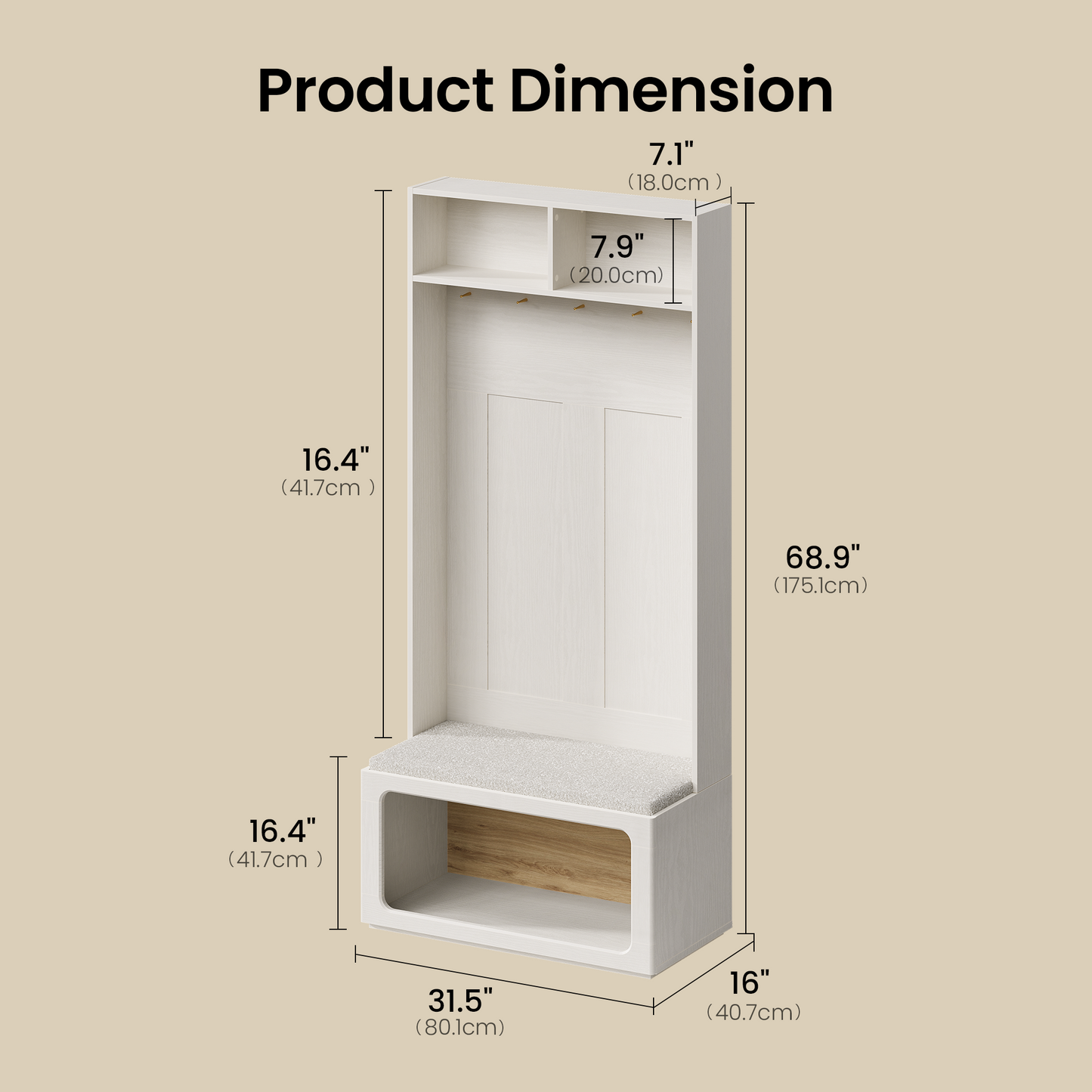 FlexMod 68.9" Modular Hall Tree with Coat Hooks, LED Storage Bench