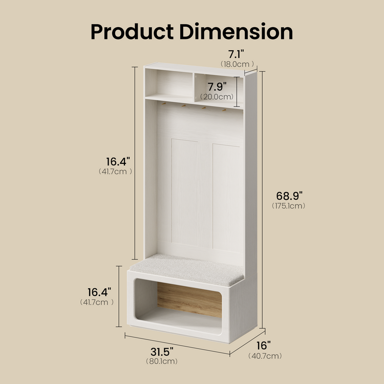 FlexMod 68.9" Modular Hall Tree with Coat Hooks, LED Storage Bench