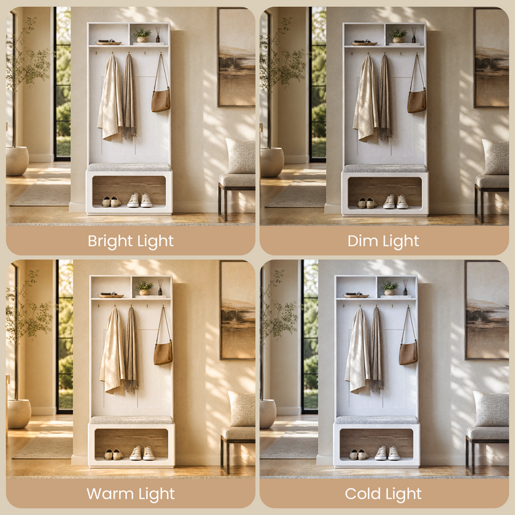 FlexMod 68.9" Modular Hall Tree with Coat Hooks, LED Storage Bench