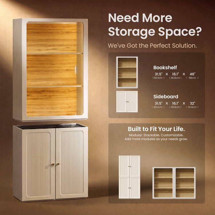 Flexmod 31.5" Modular Fluted Storage Cabinet with Soft-Close Doors