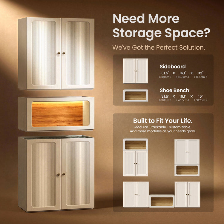 Flexmod 31.5" Modular Fluted Storage Cabinet with Soft-Close Doors