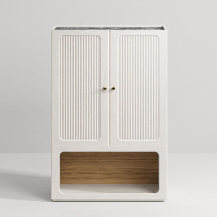Shoe Cabinet, 46.5" Modular Scalloped with Soft-Close Doors & Open Storage, FlexMod Collection