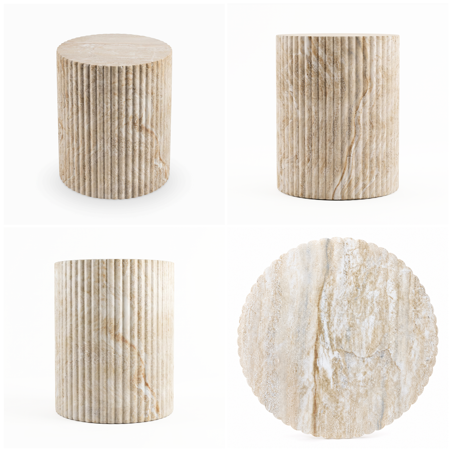 [Pre-Sale] Fluted Drum Round Side Table - Beige Travertine-Look Finish