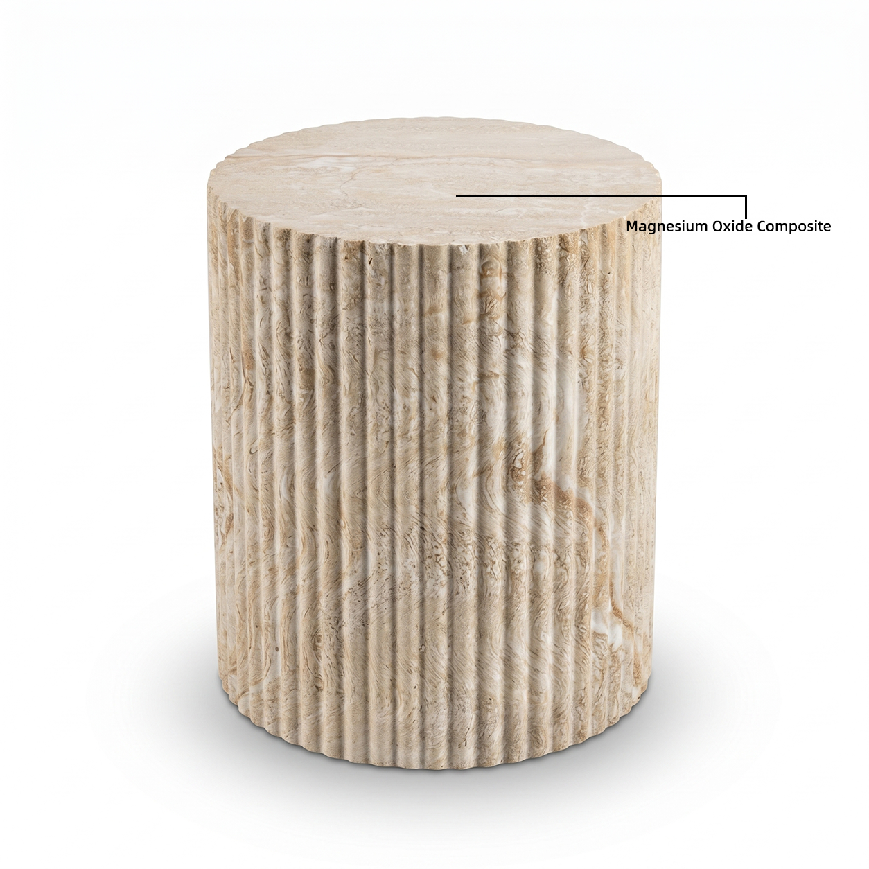 [Pre-Sale] Fluted Drum Round Side Table - Beige Travertine-Look Finish