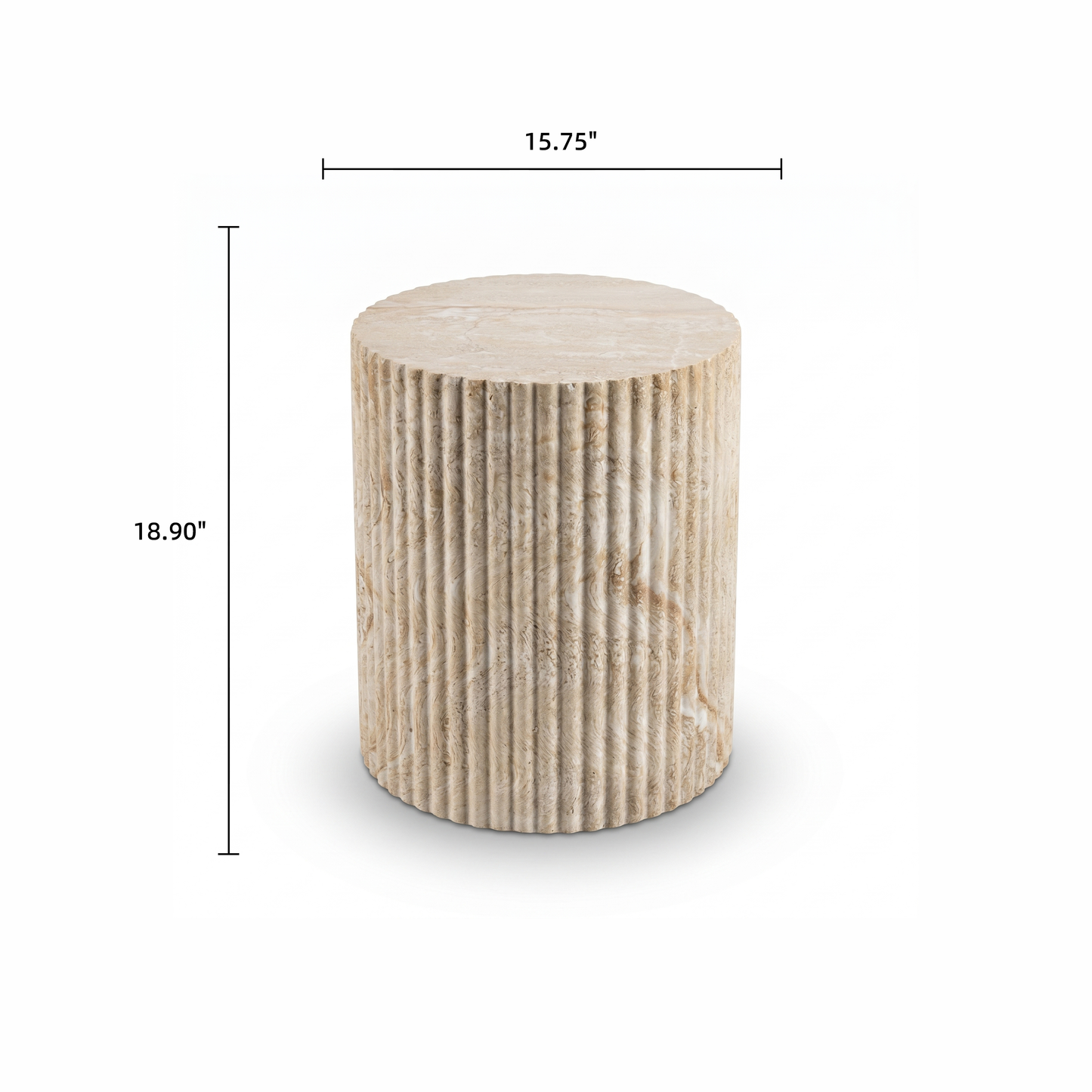 [Pre-Sale] Fluted Drum Round Side Table - Beige Travertine-Look Finish