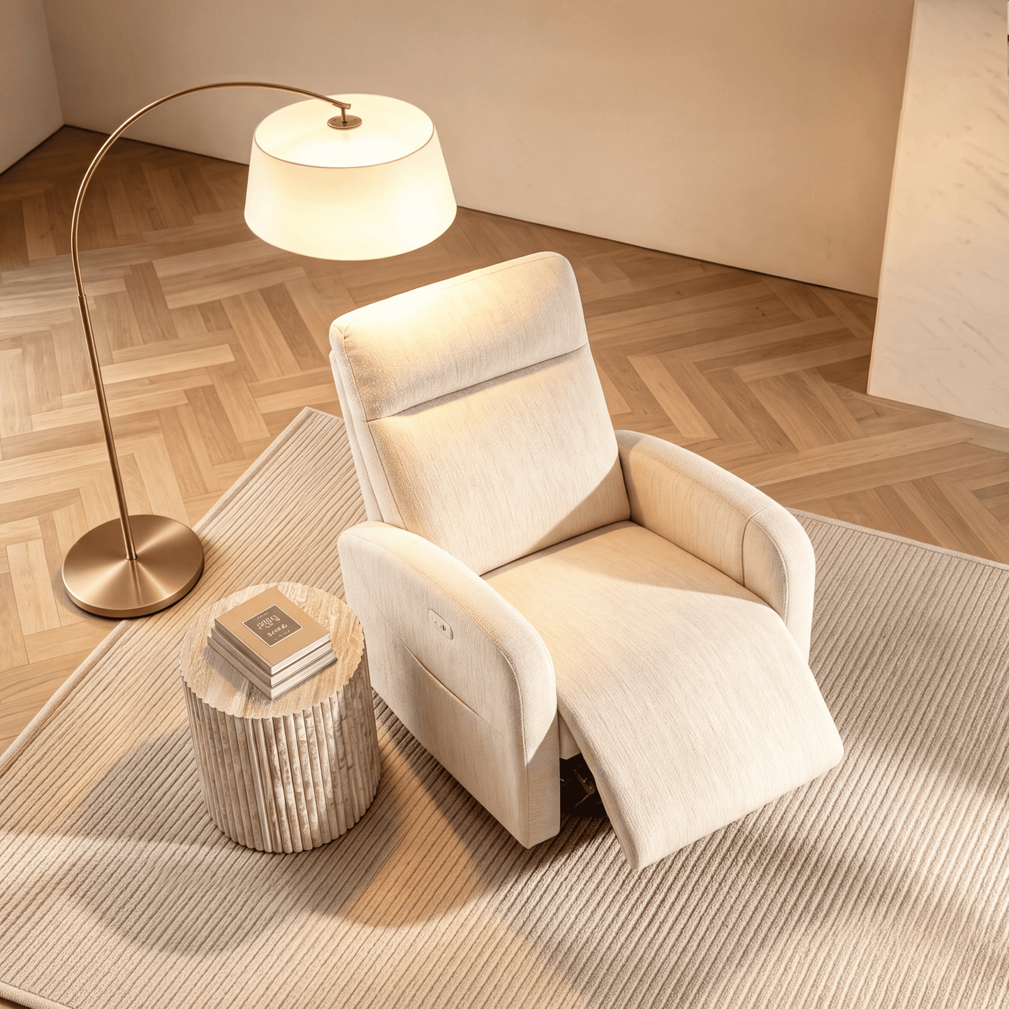 [Pre-Sale] Fluted Drum Round Side Table - Beige Travertine-Look Finish