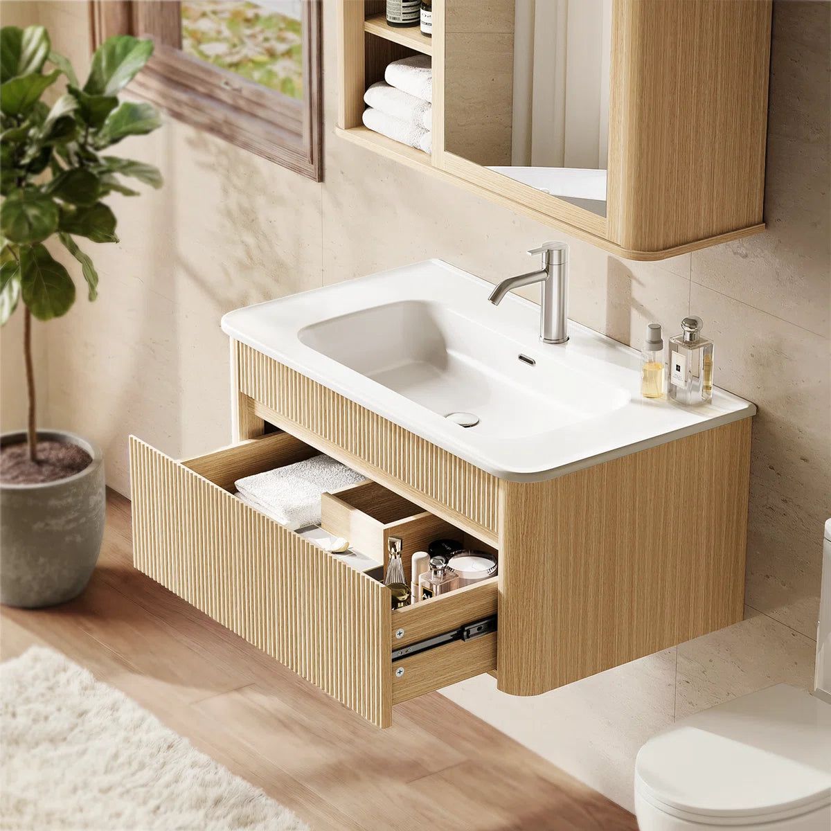 Fredson 30" Single Wall-Mounted Bathroom Vanity with Arc-Shaped Ceramic Sink