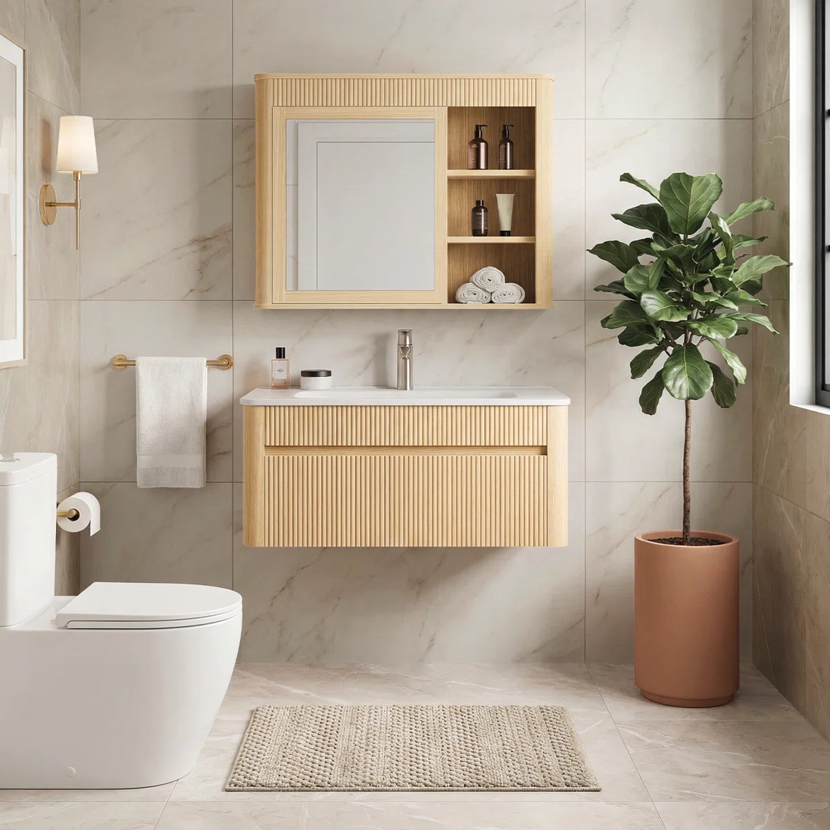 Fredson 30" Single Wall-Mounted Bathroom Vanity with Arc-Shaped Ceramic Sink