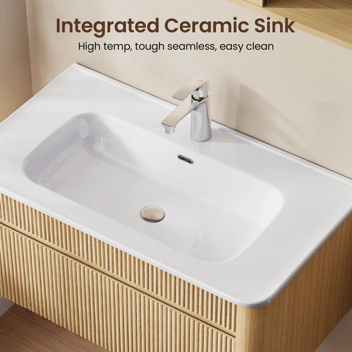 Fredson 30" Single Wall-Mounted Bathroom Vanity with Arc-Shaped Ceramic Sink