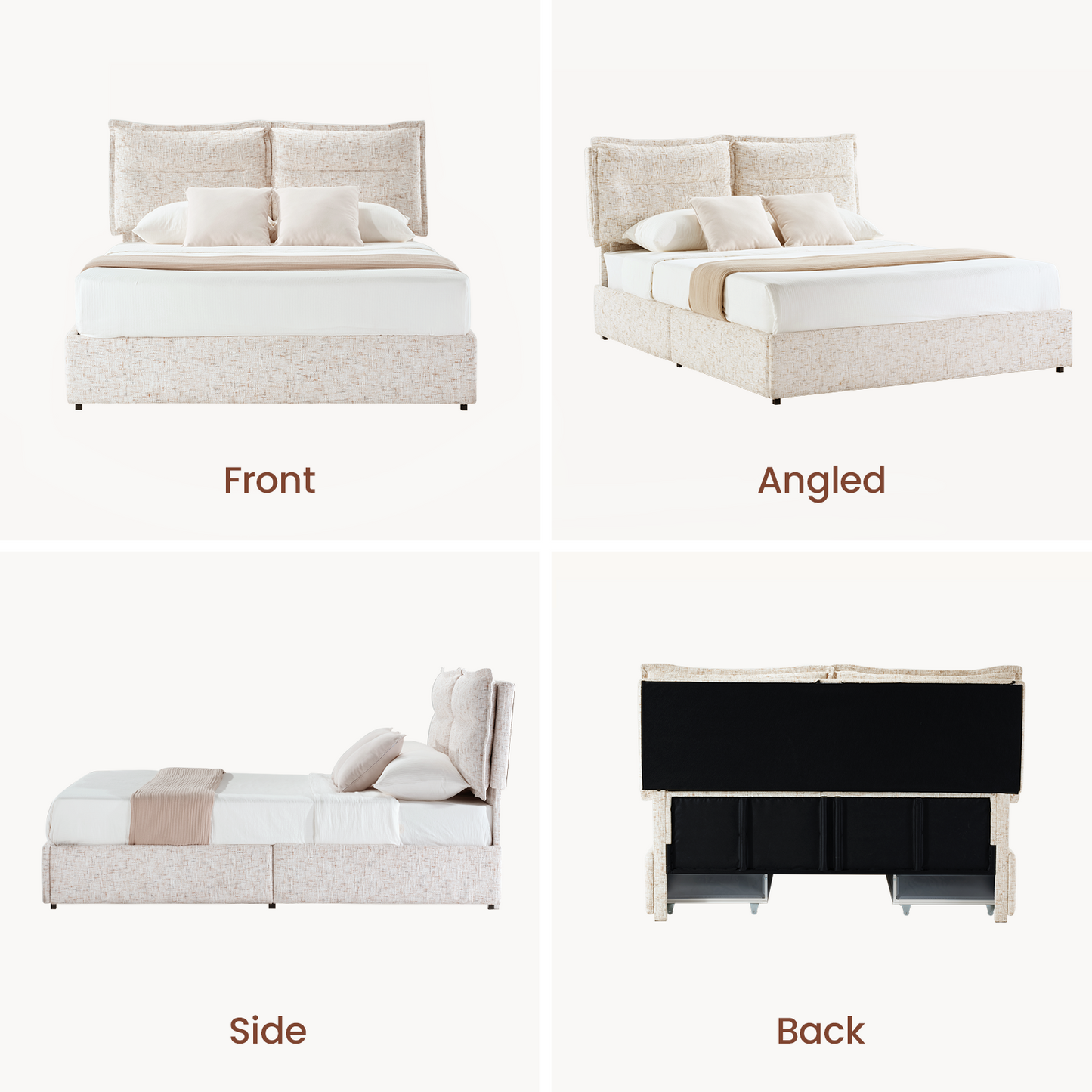 Freya King Upholstered Storage Bed Frame with 4 Drawers, Sandstone Beige