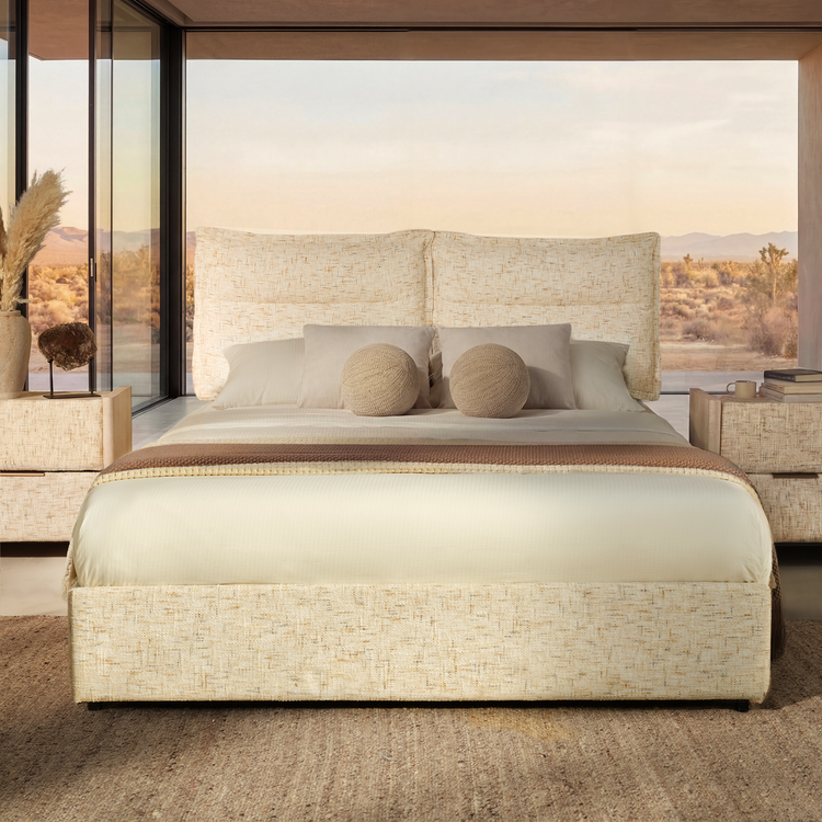 Freya King Upholstered Storage Bed Frame with 4 Drawers, Sandstone Beige